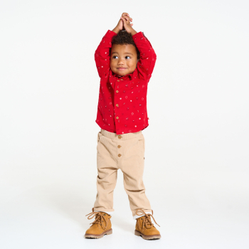 قميص مخملي أحمر مضلع لطفل رضيع